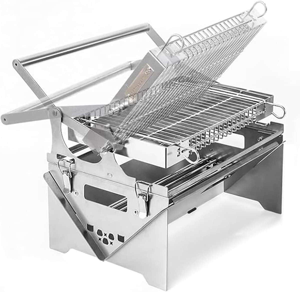 draagbare houtskoolgrill roestvrijstaal barbecue buiten koken 360