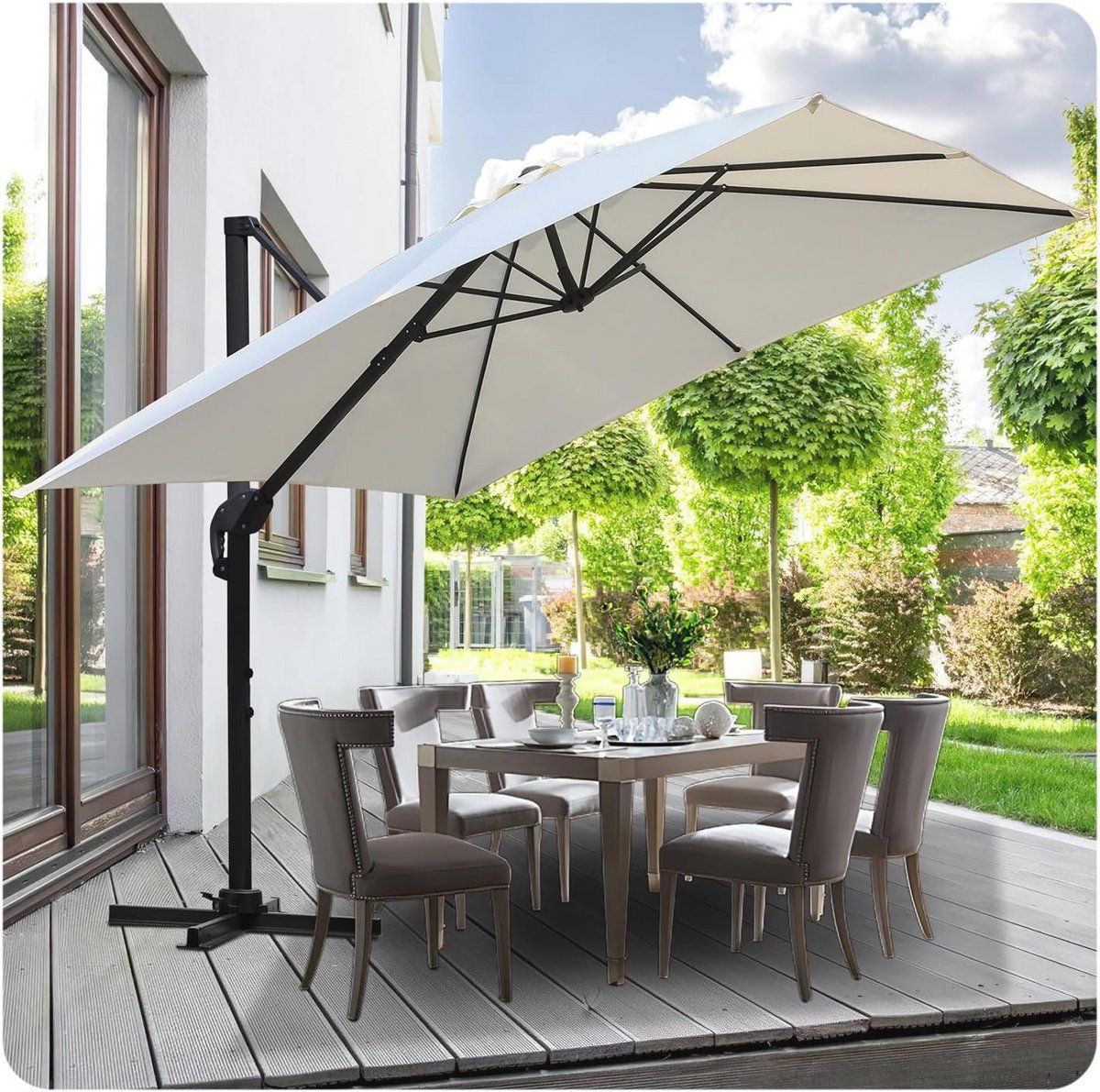 draaibare zweefparasol 300 cm en 350 cm voor tuin en