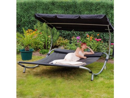 Dubbel Ligbed met Zonnedak 200 - 200x195x145 cm - Zwart