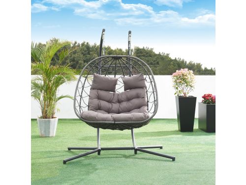 Dubbele hangstoel Skense met standaard grijs 198x156x98 cm [en.casa]