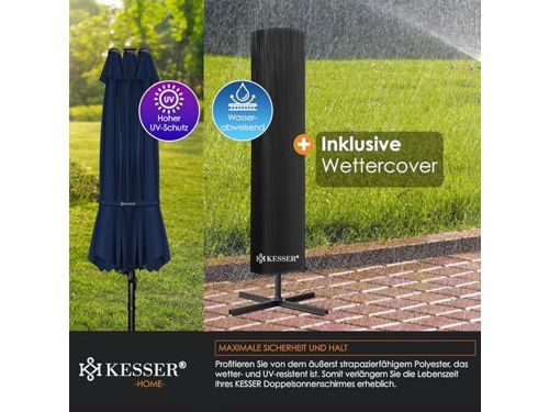 Dubbele Parasol 460 x 270 cm | Zweefparasol met beschermhoes