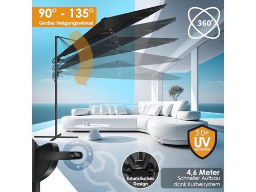 Dubbele Parasol 4,6m x 2,7m | Zweefparasol met beschermhoes