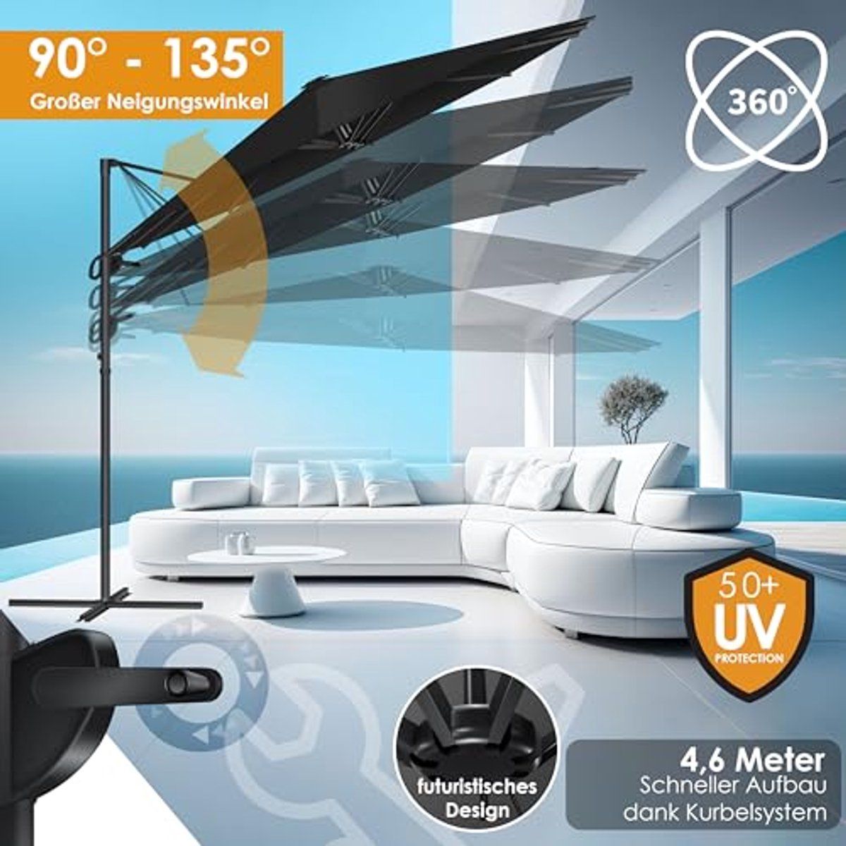 dubbele parasol 4,6m x 2,7m | zweefparasol met beschermhoes