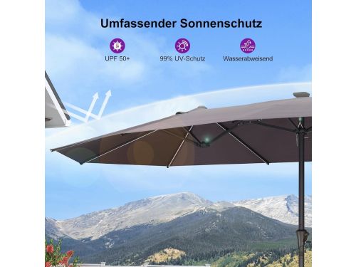 Dubbele Parasol XXL 400x200 cm met LED Verlichting en Zonnepaneel