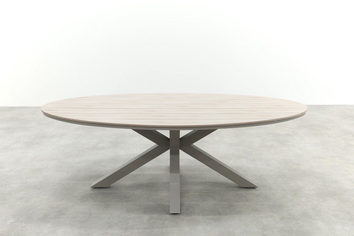 edison tafel ovaal 220×115 cm taupe light teak vironwood