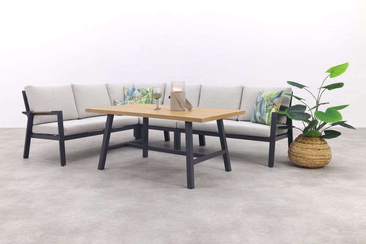 elati lounge dining hoekset 5 delig c.black sand light teaklook