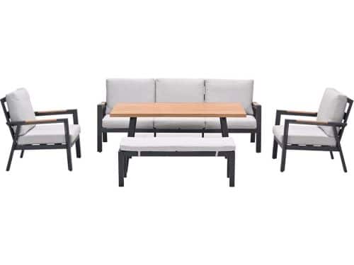 Elati lounge-dining sofa set-4-dlg.-c. black - sand - light teaklook