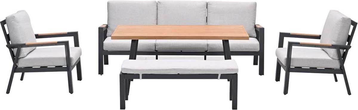 elati lounge dining sofa set 4 dlg. c. black sand light teaklook