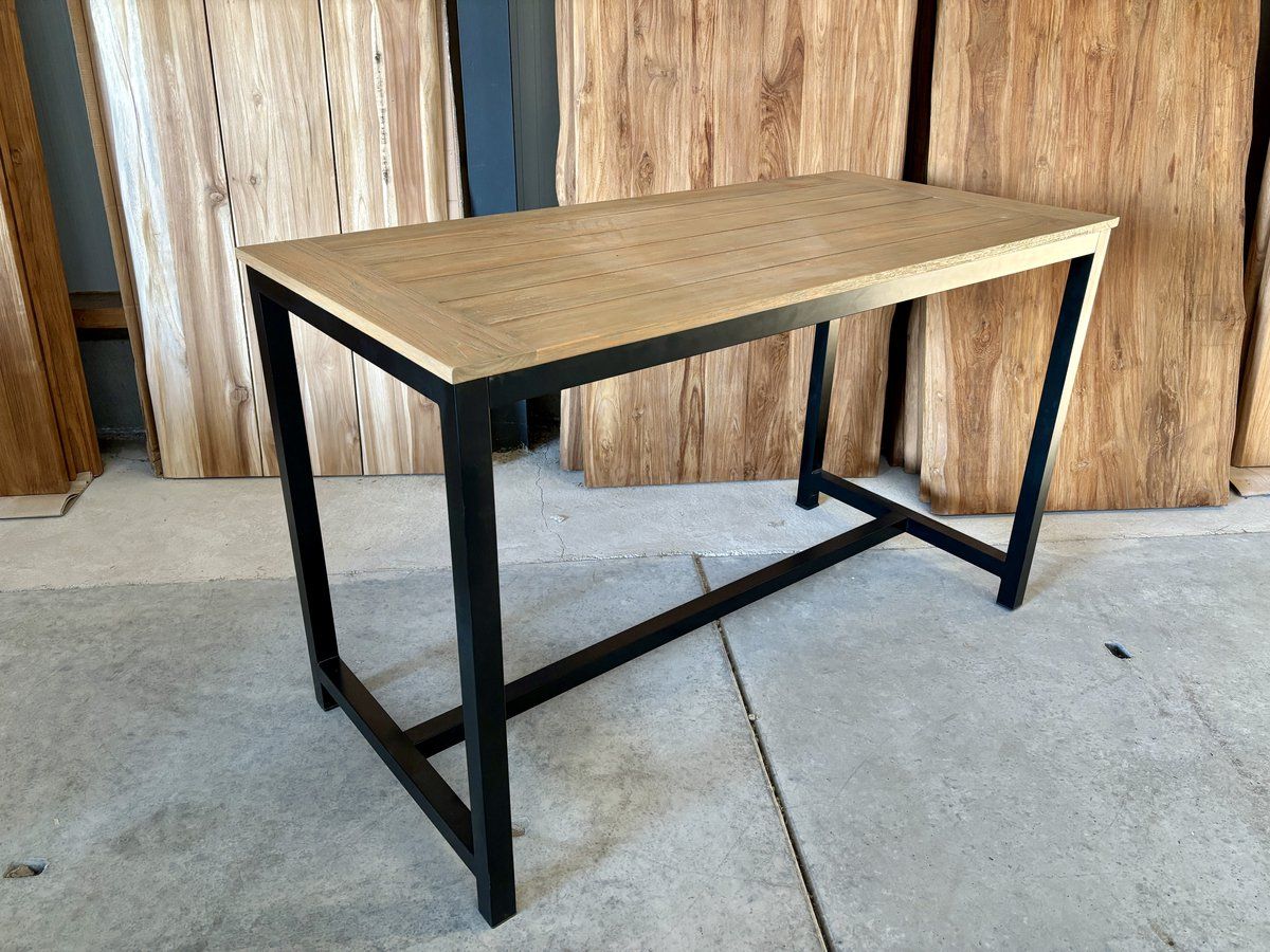 elba bartafel 160cm | teak vergrijst | zwart frame