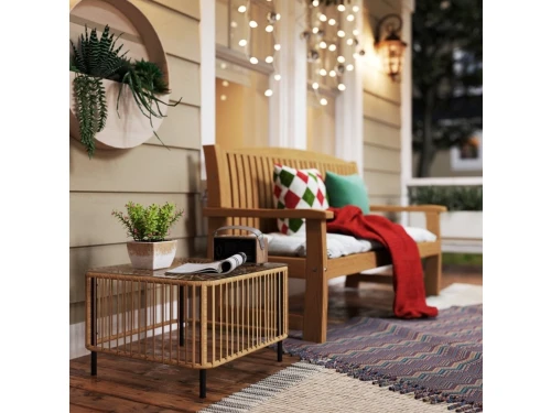 FloraGrace Bijzettafel - Vierkant Polyrattan Design Met Gehard Glas