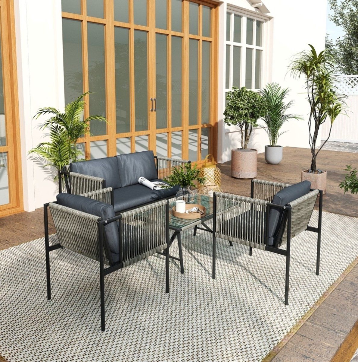 floragrace loungeset 4 delige stoel bank set met kussens en glazen