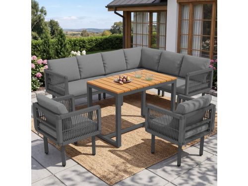 FloraGrace Loungeset - 6-Delige Hoek Loungeset Met Tafel En 2