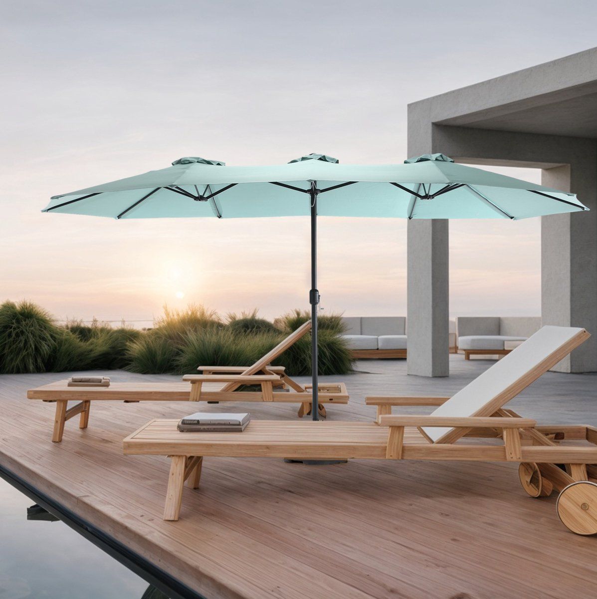 floragrace parasol dubbelzijdig rechthoekig 453 cm lichtgroen staal polyester met
