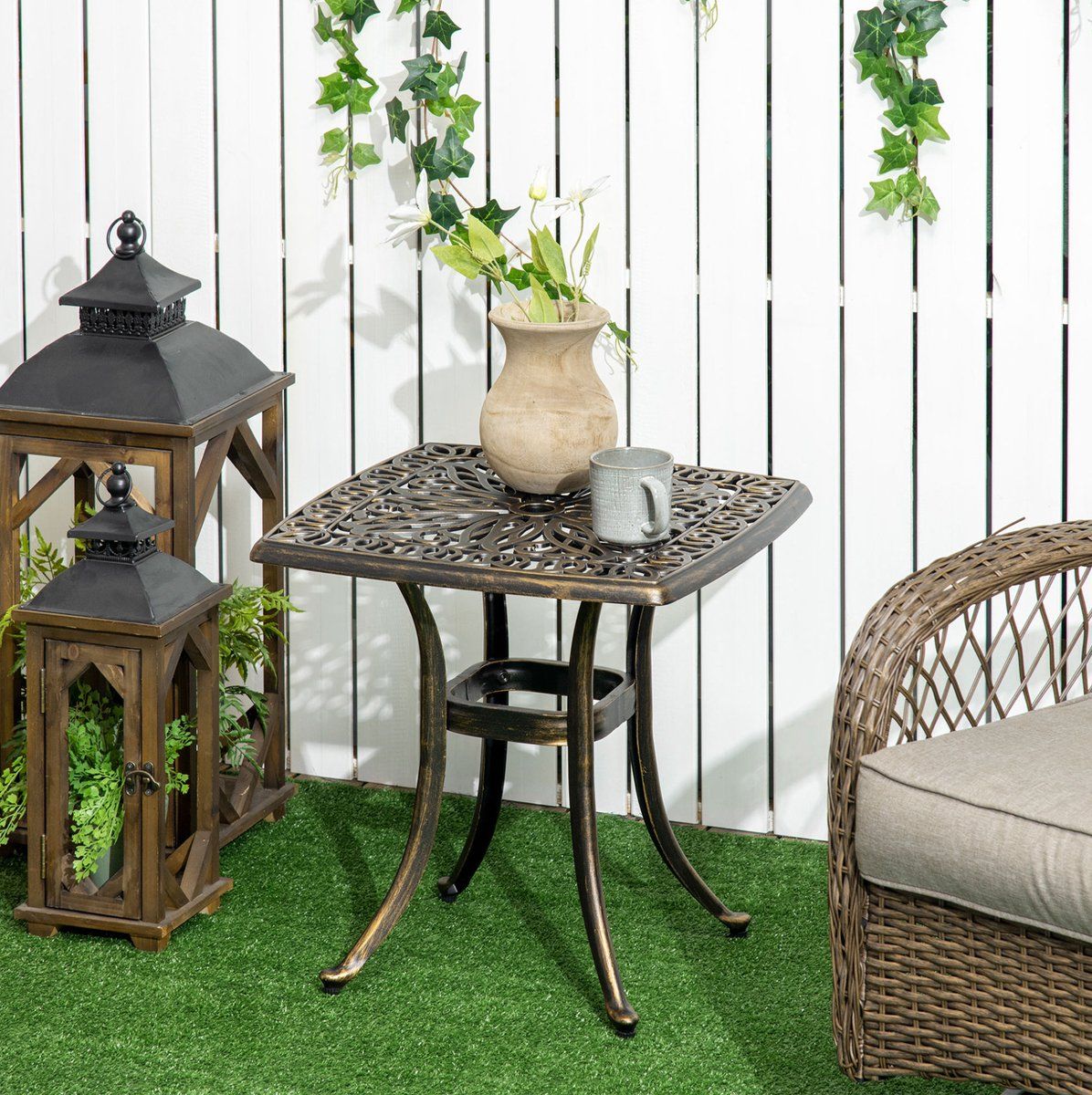 floragrace tuintafel vierkante bijzettafel met parasolgat voor balkon