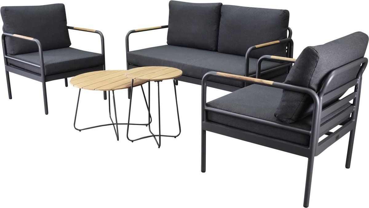 florina stoel bank loungeset 5 delig aluminum teak antraciet