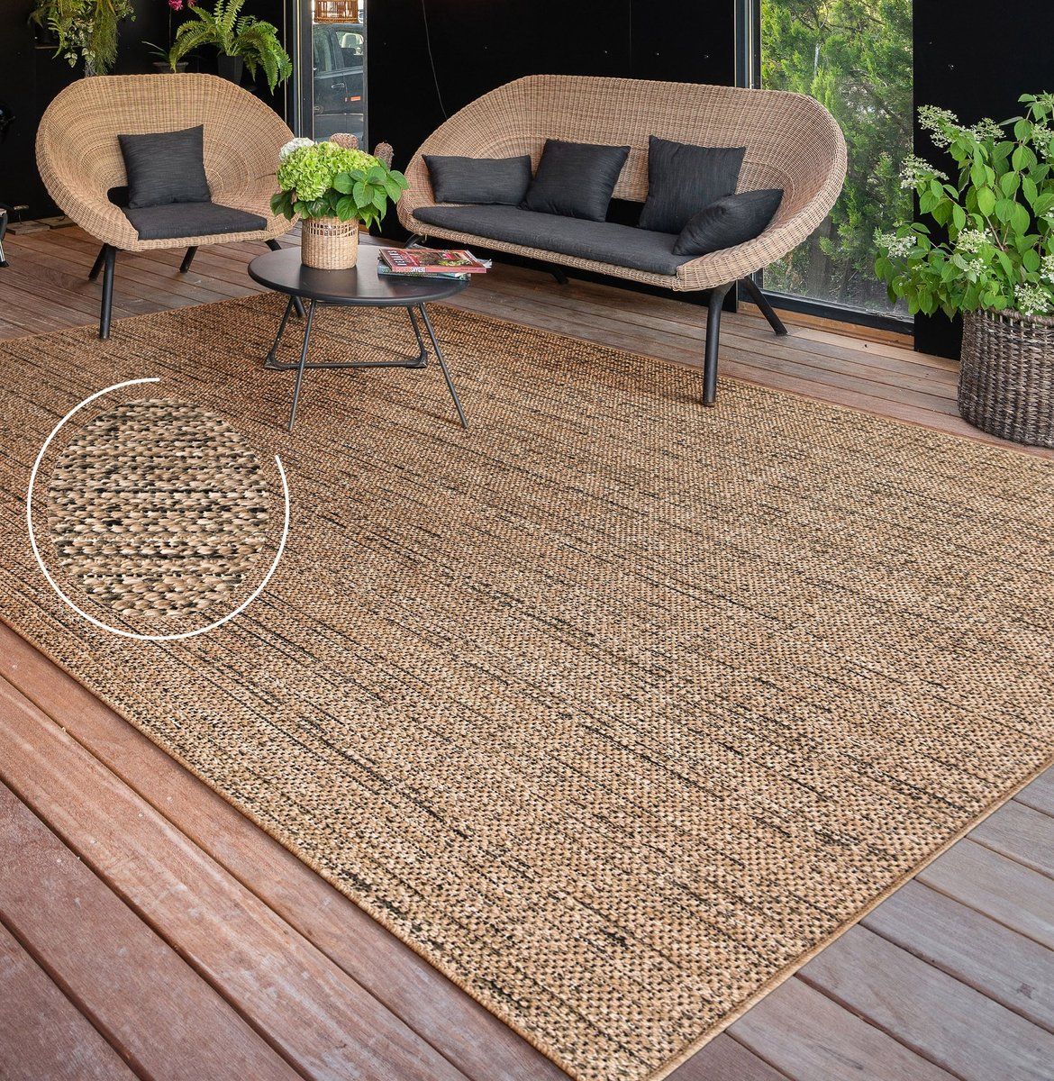 flycarpets aamber jute buitenkleed naturel / zwart buitentapijt