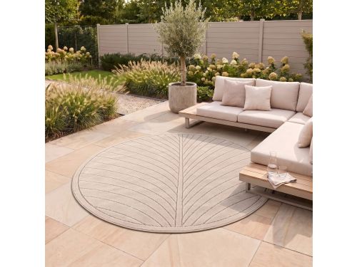 Flycarpets Novara Palmblad Rond Buitenkleed - Beige - Buitentapijt