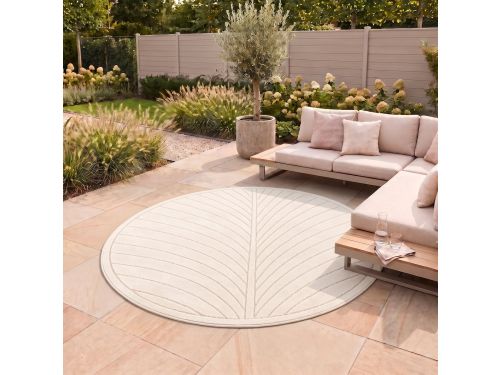 Flycarpets Novara Palmblad Rond Buitenkleed - Creme - Buitentapijt
