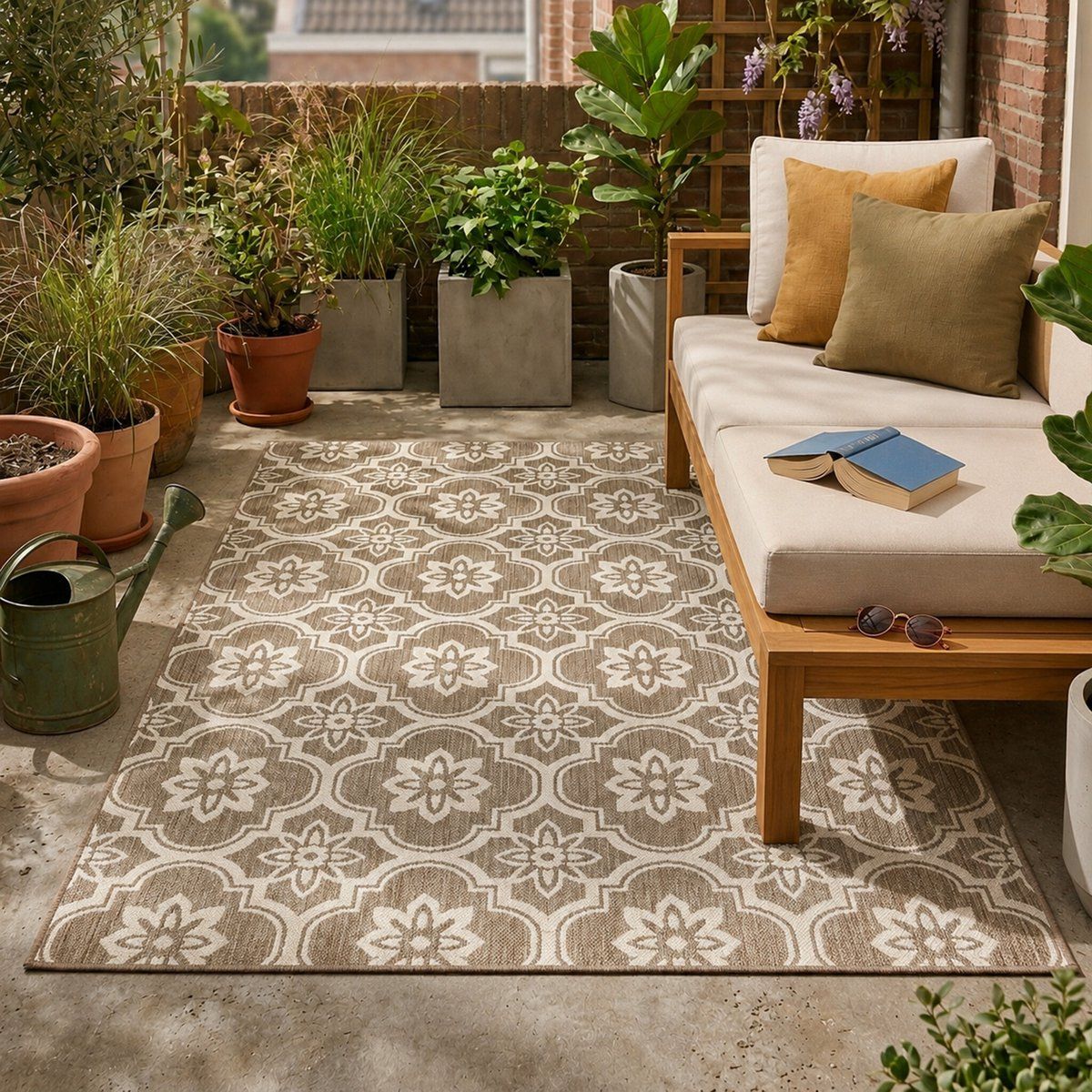 fraai buitenkleed rio flower beige 230×330 cm