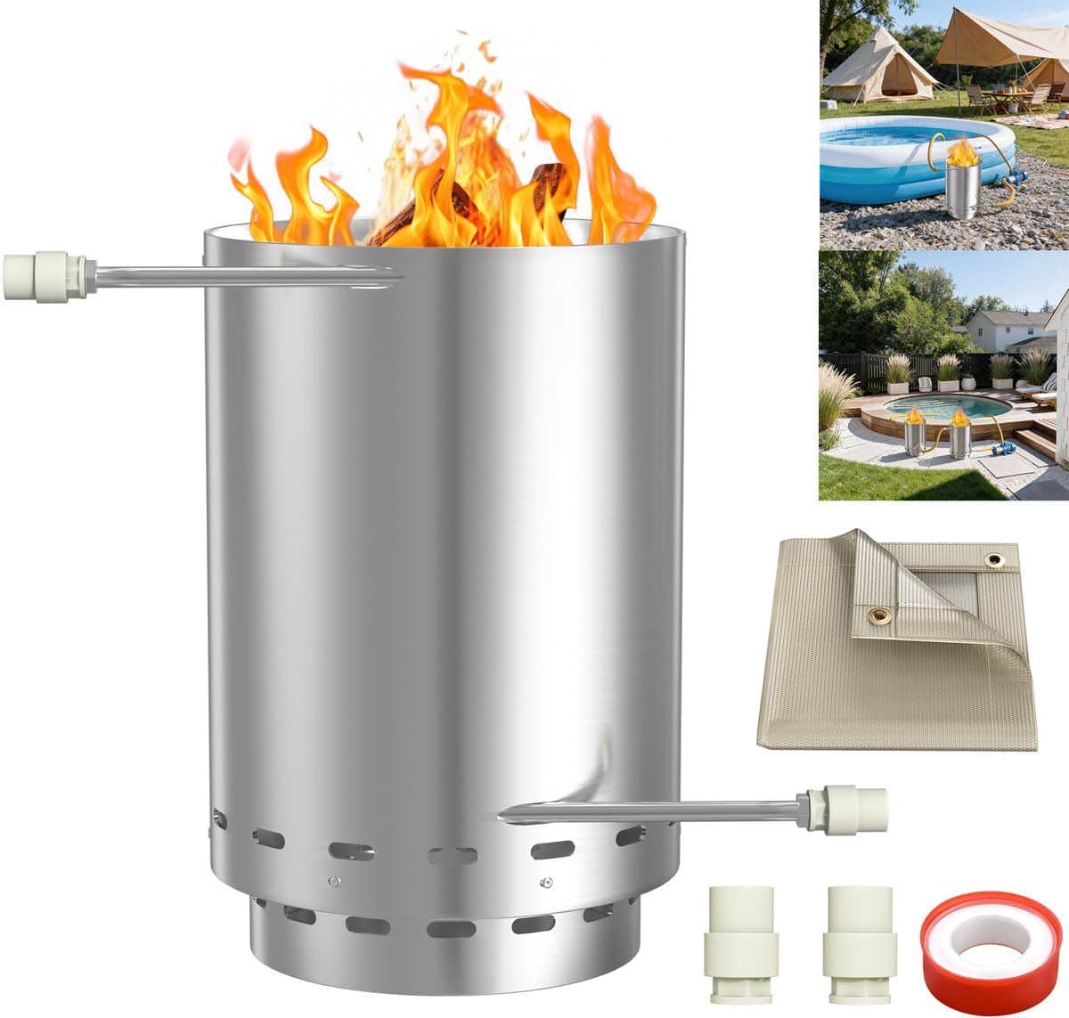 froadp 2er poolheizung schwimmbadheizung edelstahl pool heizungen feuertonne anschluss ofen