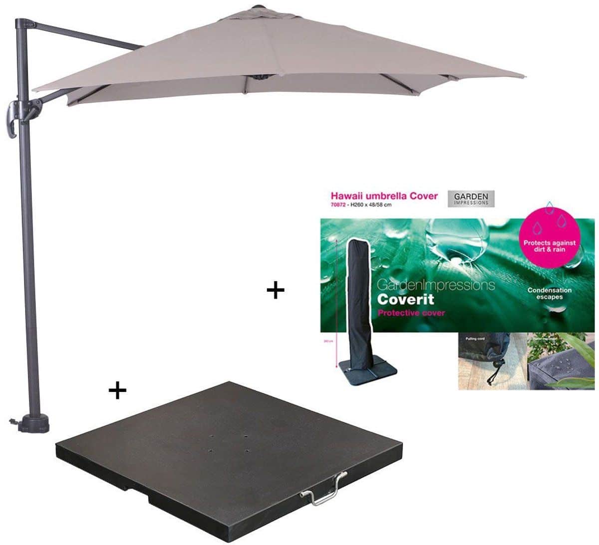garden impressions hawaii zweefparasol s 250×250 donker grijs/zand met