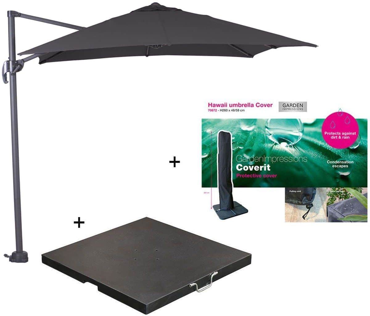 garden impressions hawaii zweefparasol s 250×250 donker grijs/zwart met
