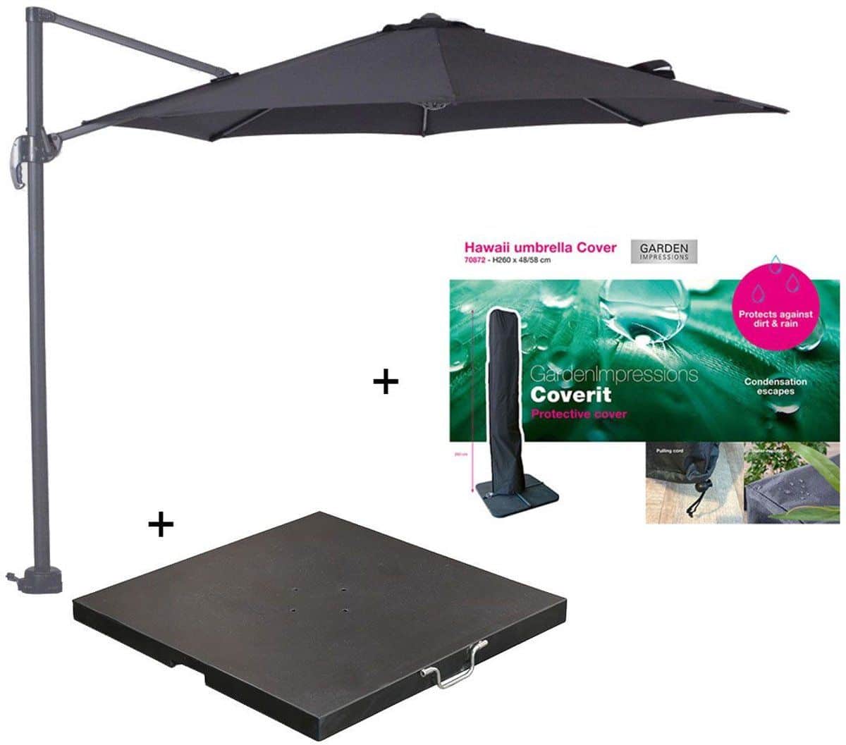 garden impressions hawaii zweefparasol s Ø300 donker grijs/zwart met
