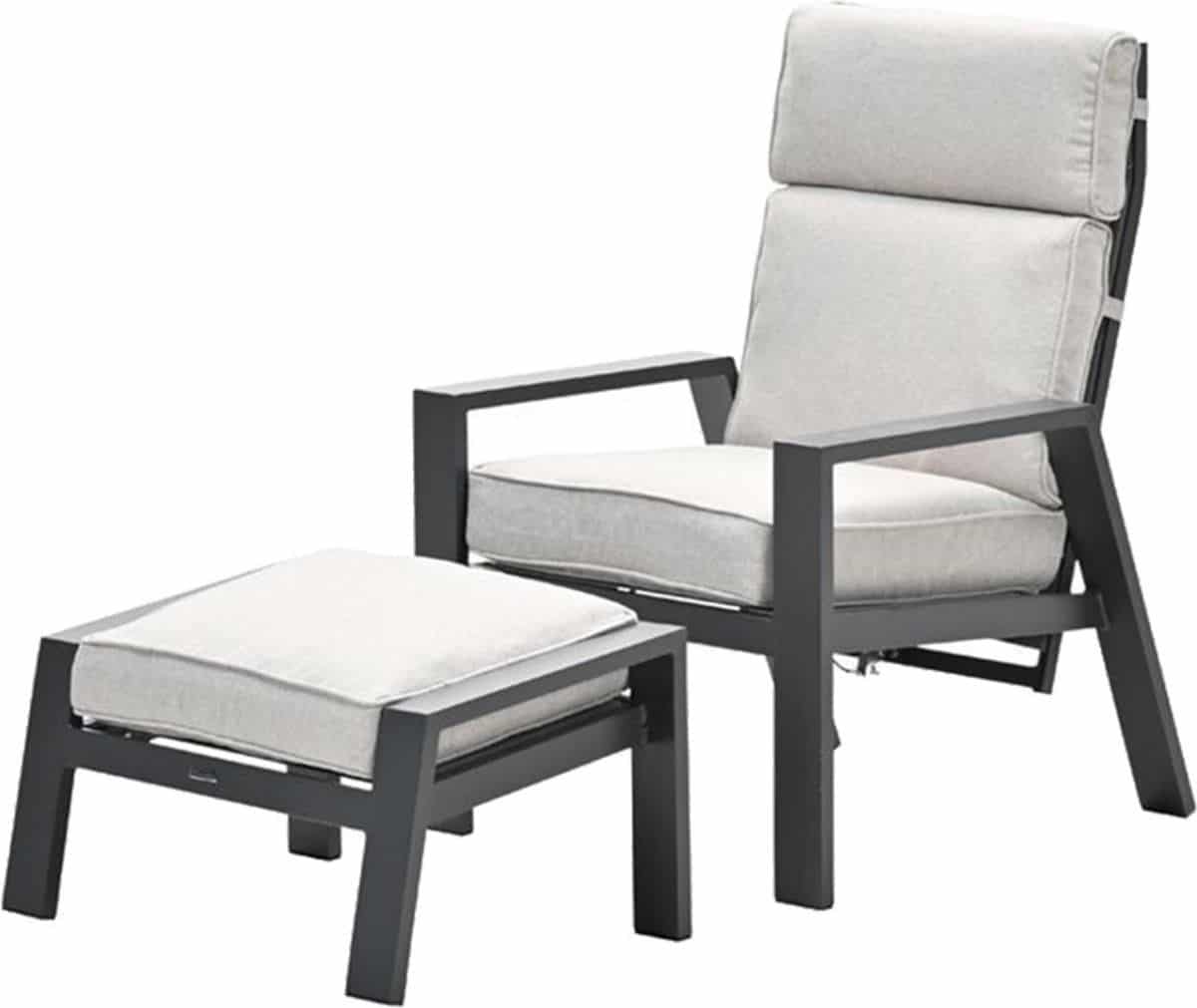 garden impressions max loungestoel + voetenbank carbon black/sand