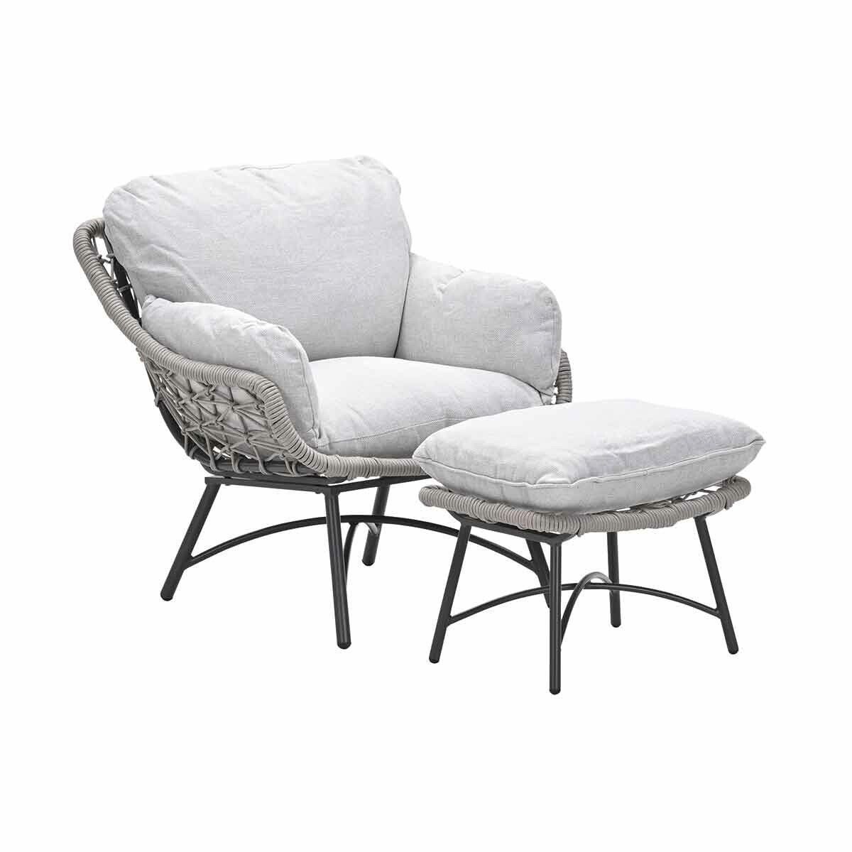 garden impressions selene loungestoel incl voetenbank rope taupe