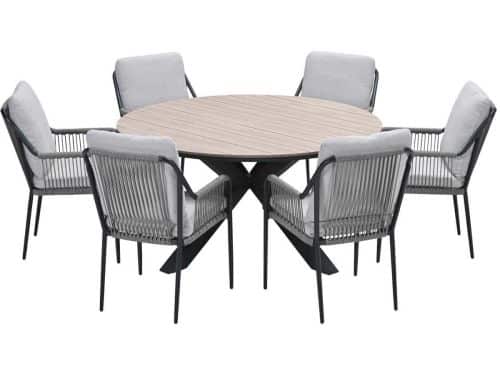Garden Impressions Stevie tuinset 7-delig taupe - Tulli tuintafel Ø148x75