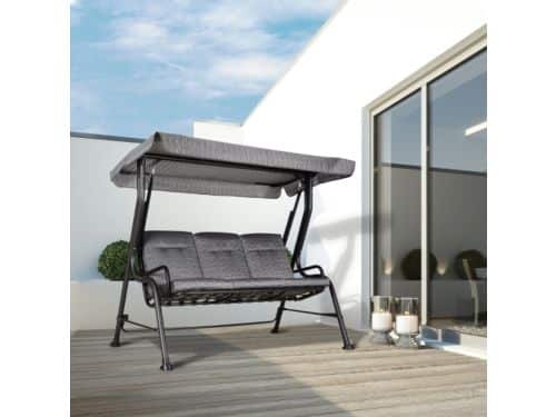 Gartenschaukel-3-Zits-Schommelbank-Hollywoodschaukel 200x120x170cm Zwart Met Zonnescherm Verstelbaar Stabiel Stalen Frame Texteline