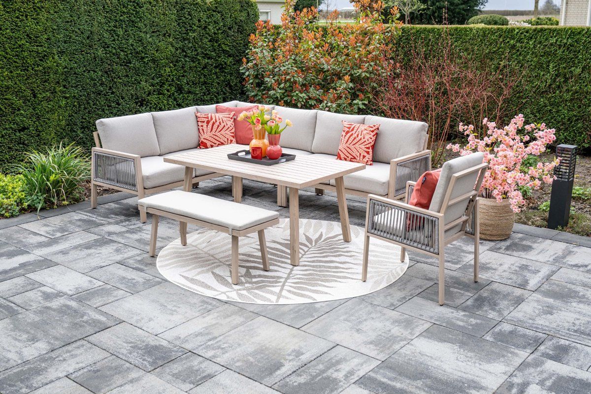 gi decala rope lounge /diningset incl. stoel & tuinbank teak/zand