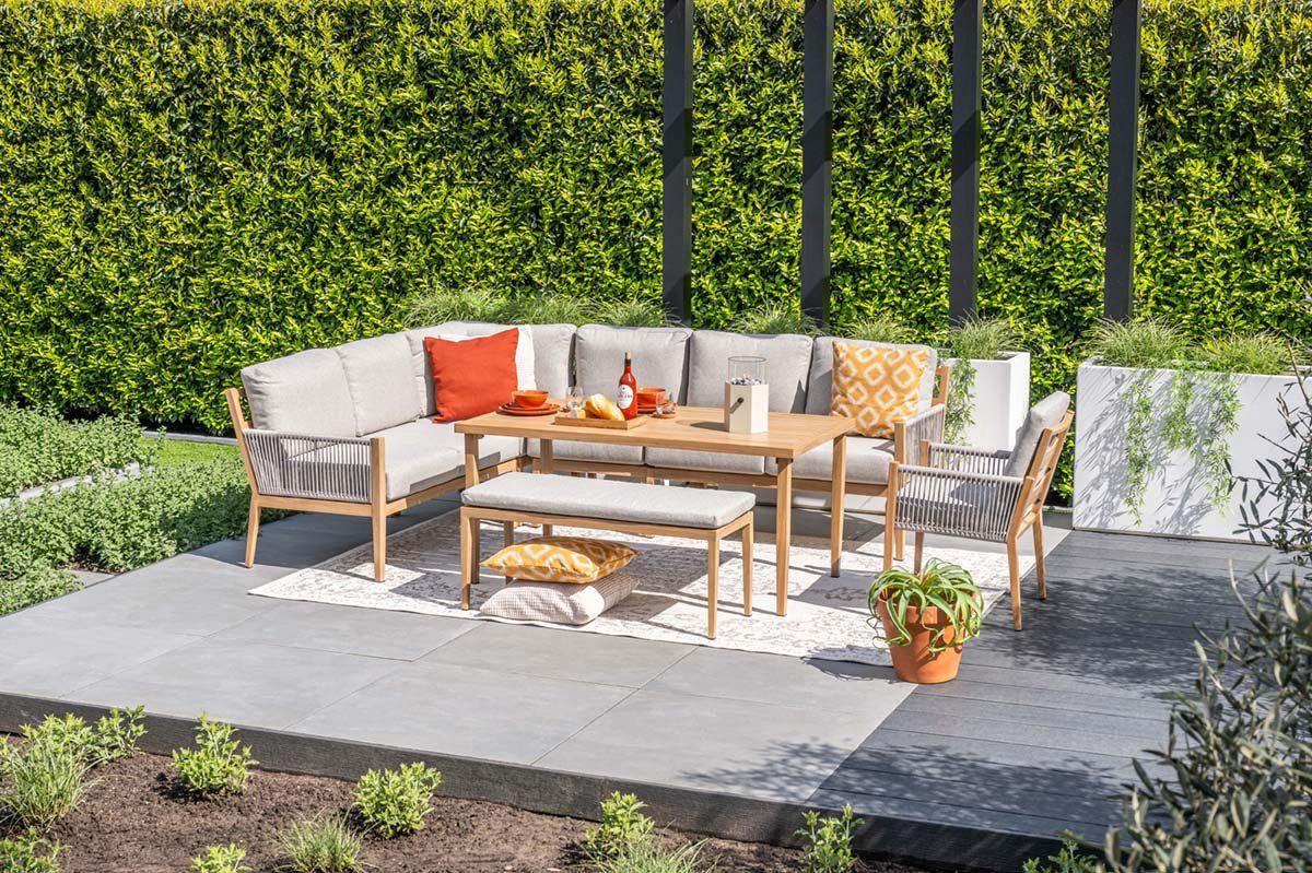 gi sardinia lounge dining set aluminium (7 delig) teak look/zand