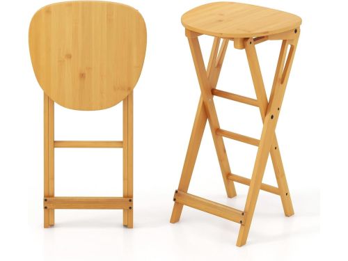 Giantex Opvouwbare barkruk van bamboe met ergonomische voetensteun