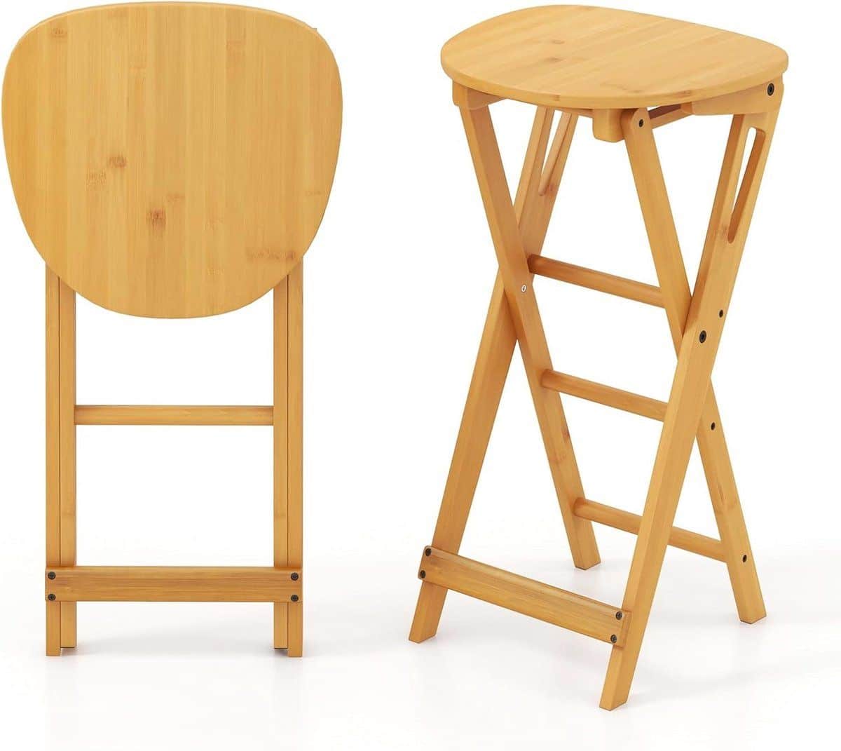 giantex opvouwbare barkruk van bamboe met ergonomische voetensteun