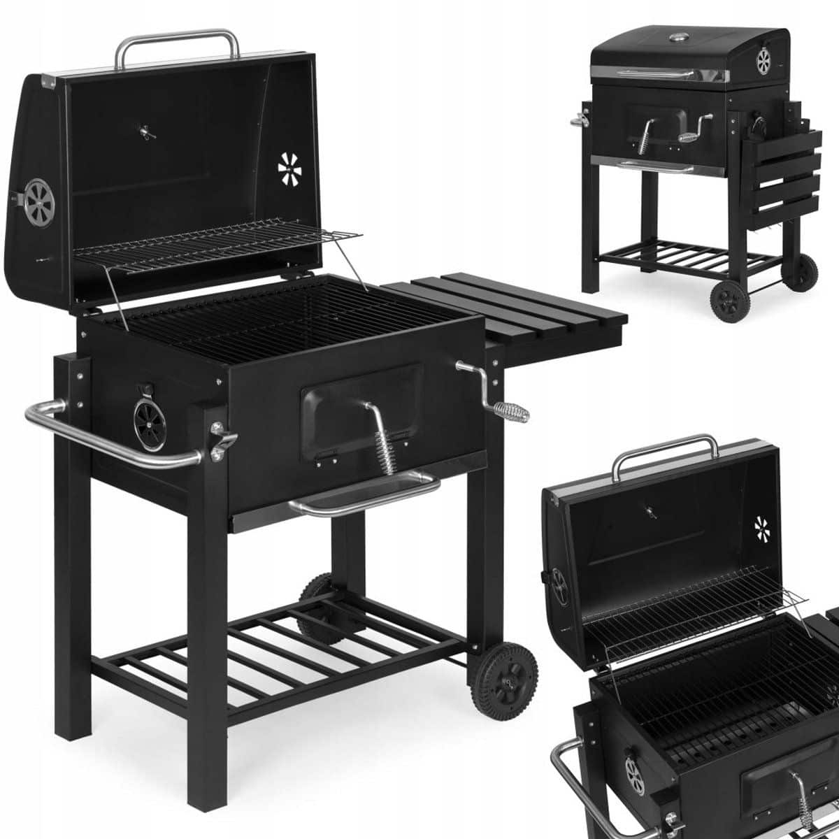 grote houtskool bbq met deksel, thermometer & wielen