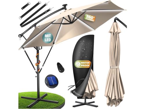 Grote Parasol Ø350cm met LED-Verlichting, Afstandsbediening en Waterafstotende Luifel