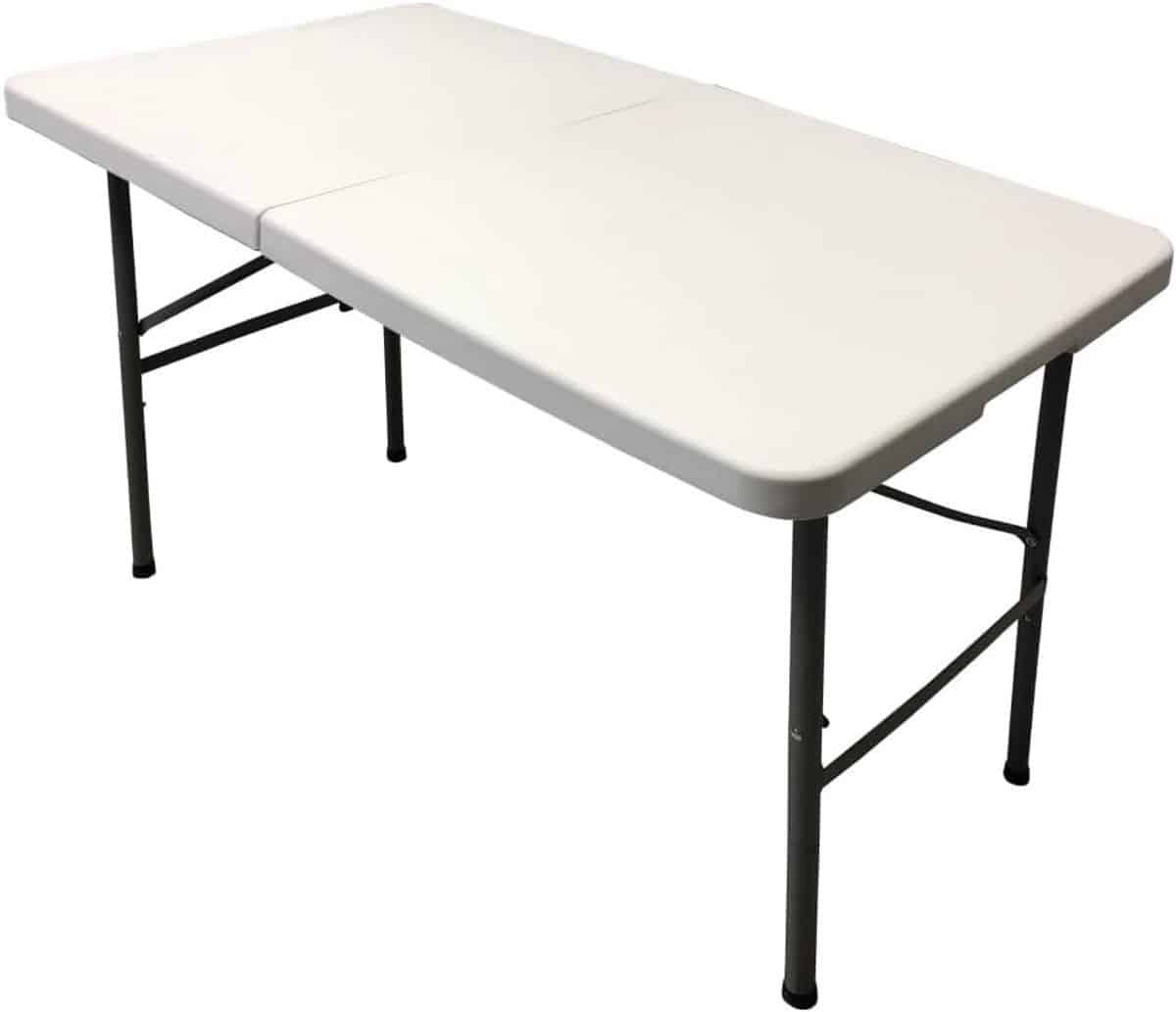 grote rechthoekige klaptafel hars en metaal 122×61 cm