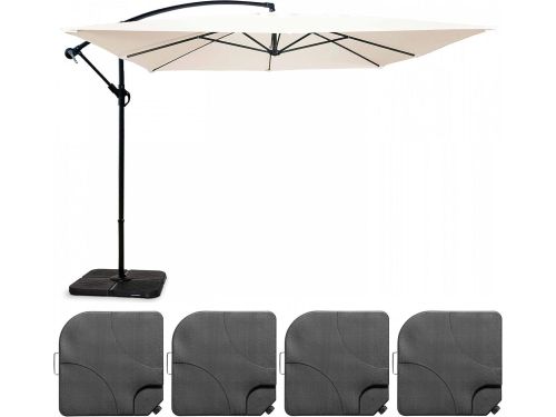 Grote Zweefparasol 3x3m Wit met Vulbare Voetplaten voor Terras en