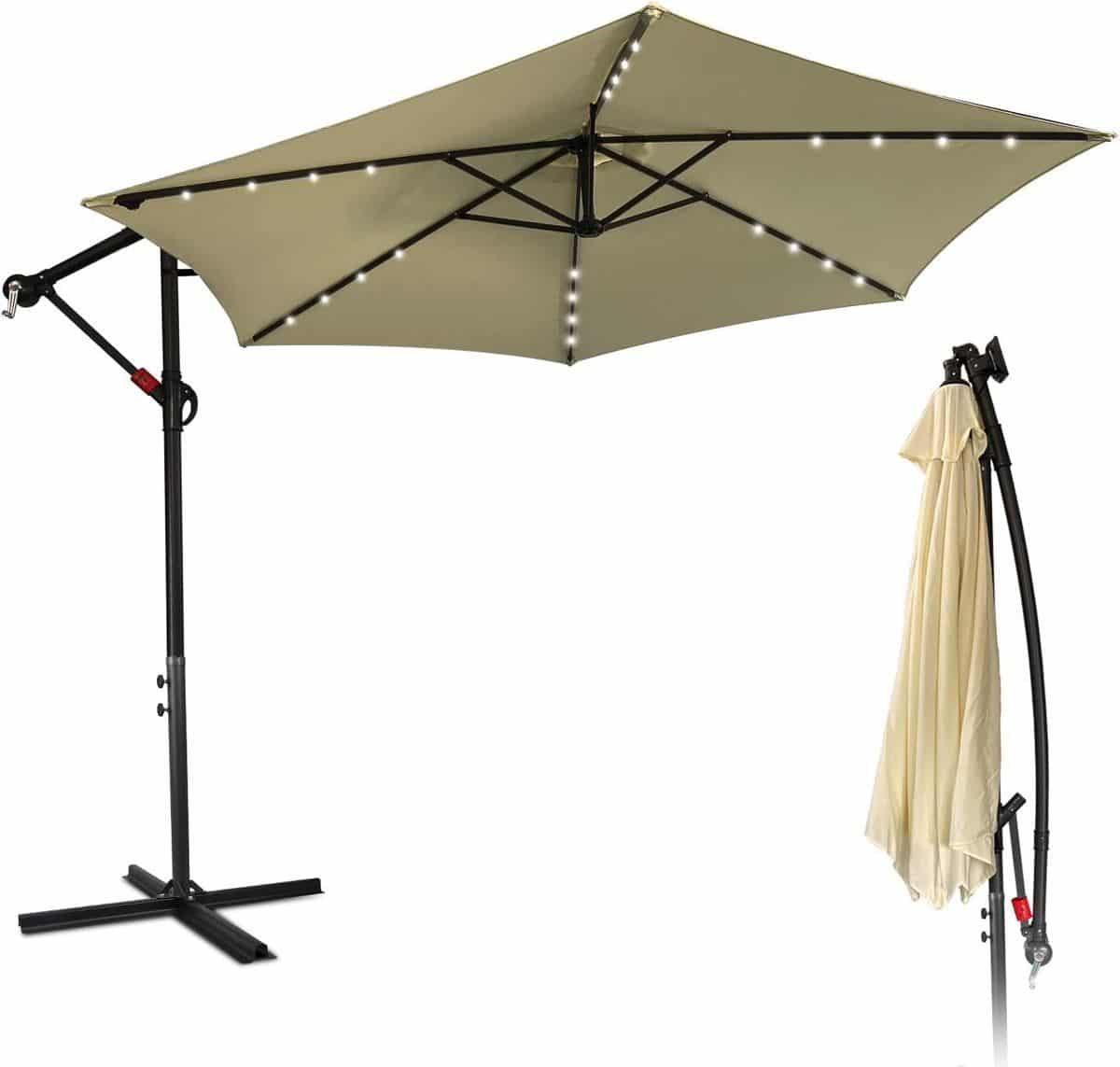 grote zweefparasol op zonne energie met led verlichting en uv bescherming