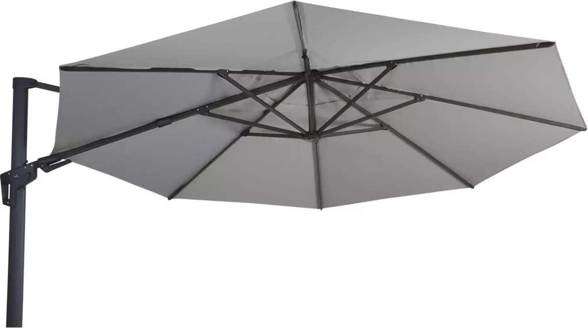 grote zweefparasol virgoflex antraciet 3,5m met kruisvoet en parasolvoettegels