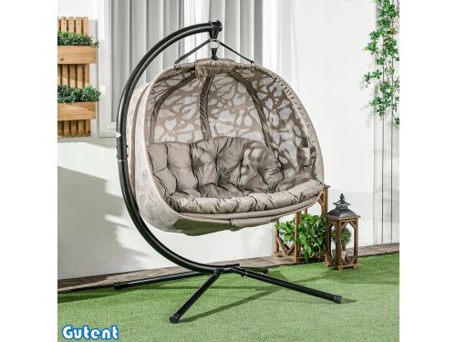 Gutent Hangstoel-2 Zitters-Vouwbare Zitmand-Groot Zitkussen-Zand-130 x 103 x 172 cm