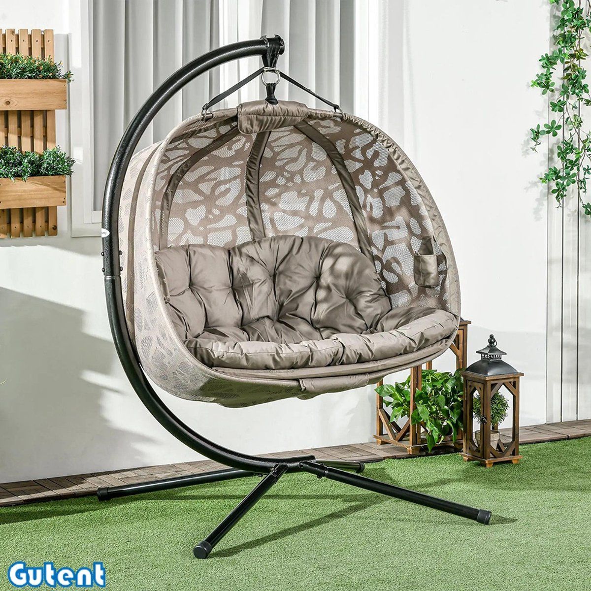 gutent hangstoel 2 zitters vouwbare zitmand groot zitkussen zand 130 x 103 x 172 cm