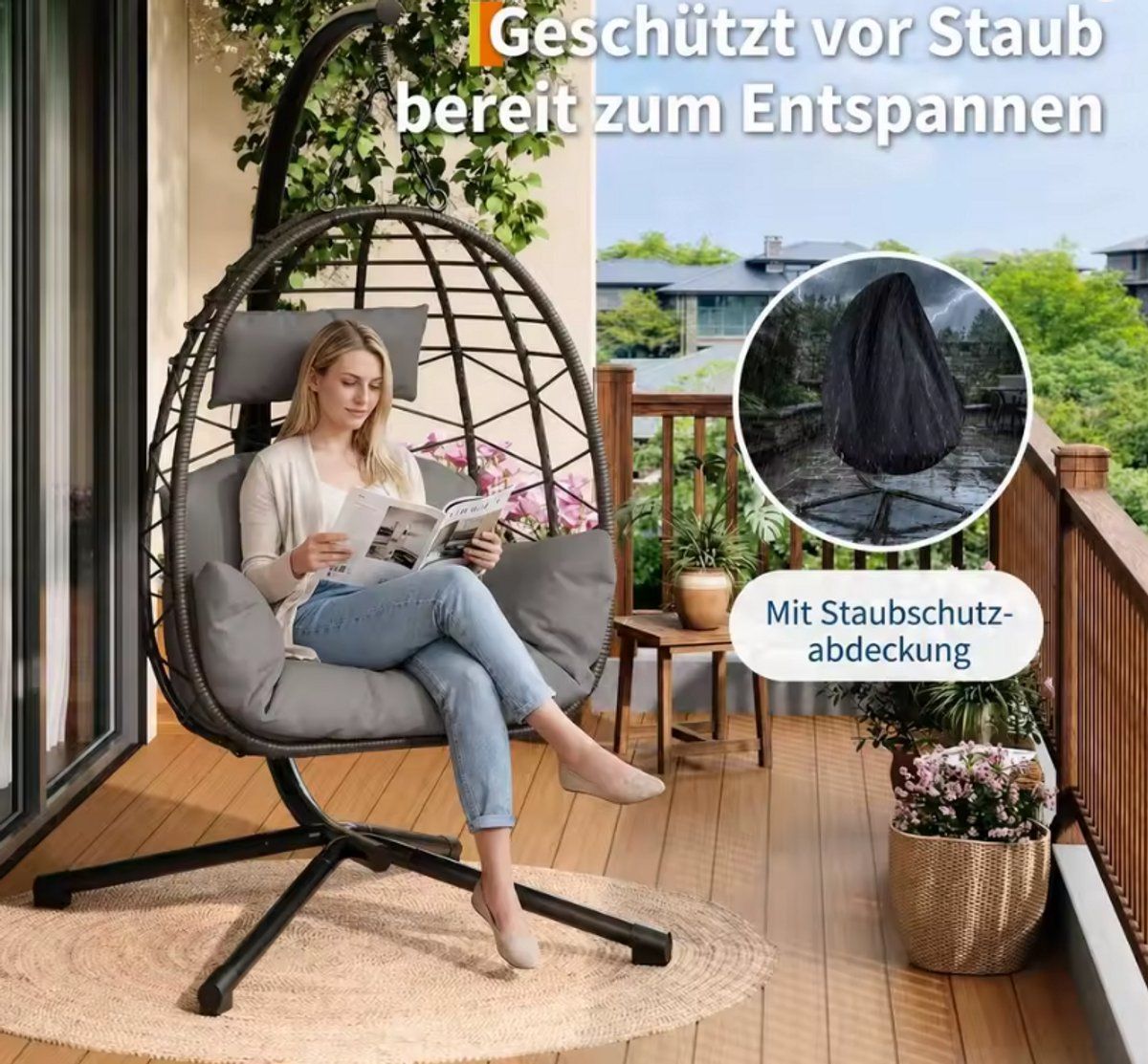 hangstoel met standaard egg chair inclusief comfortabele kussens