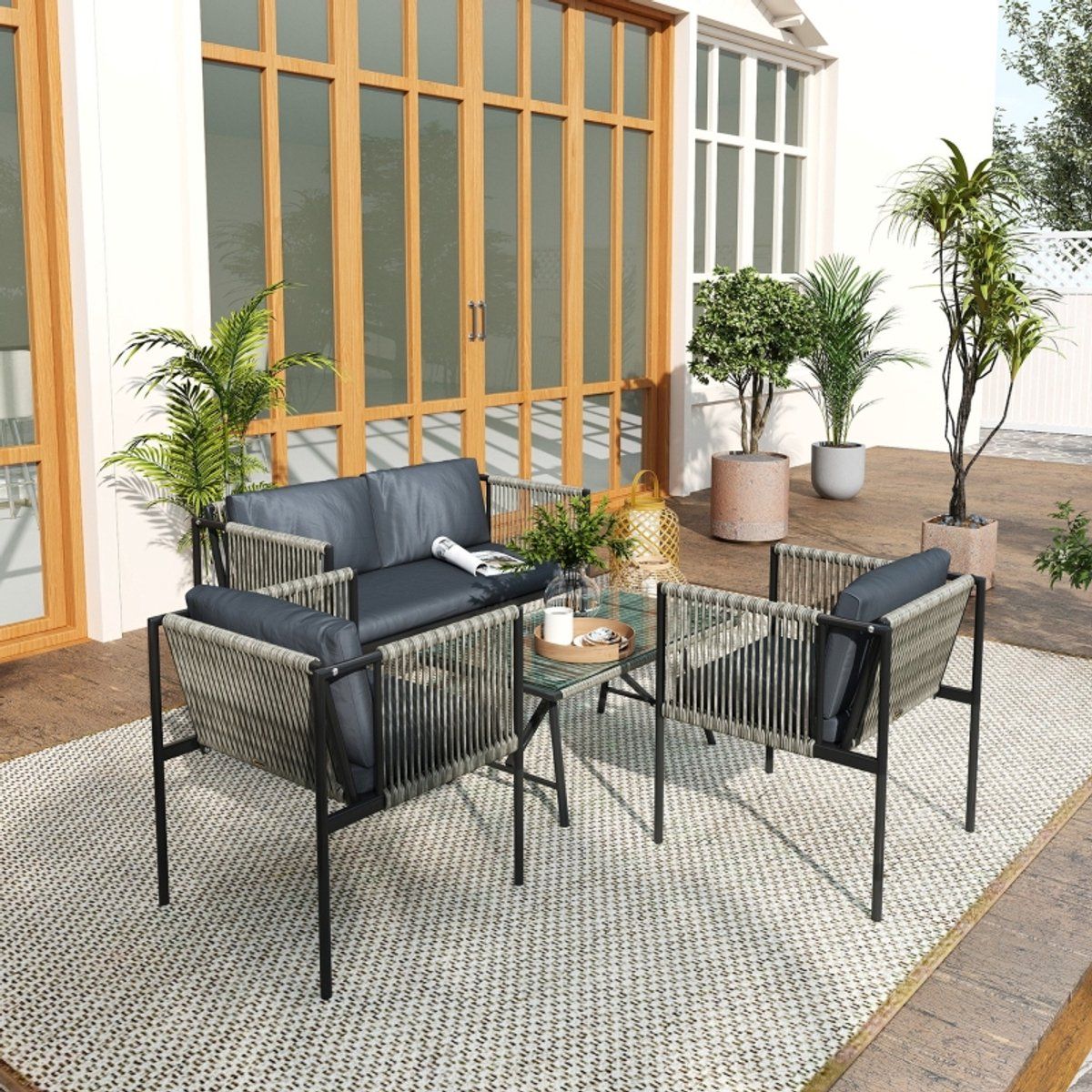 hauss spole loungeset 4 delige stoel bank loungeset met kussens