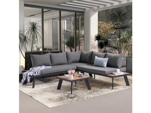 Hoek loungeset 4-delig bestaande uit aluminium hoekbank, comfortabele zit