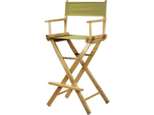 Hoge Houten Directiestoel Barstoel met Olijfgroen Canvas Zitting