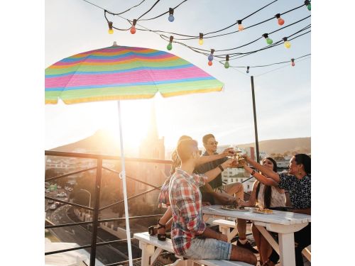 Hoogte verstelbare strandparasol gestreept SPF 50+ 210-170 cm tuin stokparasol