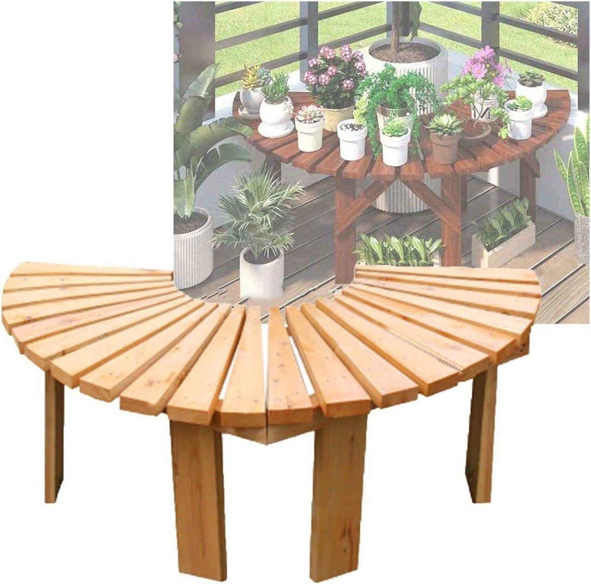 houten boombank parkbank halfrond buiten zitten sterk