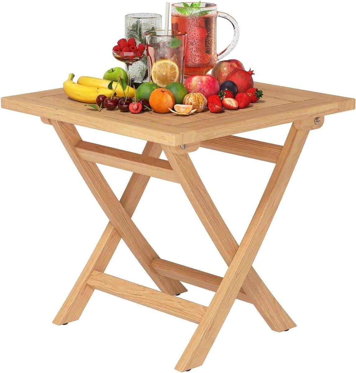 houten klaptafel teak bijzettafel buitenruimte inrichten compact